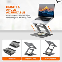 Dyazo 360° Rotating Laptop Stand Holder | Height Adjustable & Foldable Riser for 10-15.6 Inch Laptop | Anti Slip Pads with Heat Vent | Compatible for MacBook, Dell, HP, Lenovo & Other Notebook- Silver