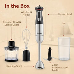 AGARO Grand 1000 Watts Hand Blender With Chopper, Jar & Whisker, 2 Variable Speed Modes & Speed Regulator, Stainless Steel Blades(Black)