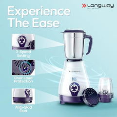 Longway Mix Pro 550 Watt Mixer Grinder with 4 Jars for Grinding, Mixing, Blending, Juicing with Powerful Motor (Black & Gray,4 Jars)