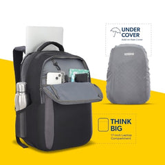 American Tourister Martt+ 01 | 28L Backpack | 17" Laptop Bag | 3.5 Compartments | Office & College Backpack for Men and Women | Rain Cover Included | Grey | 1 Year Global Warranty