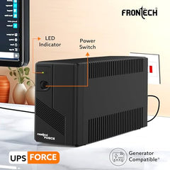 FRONTECH UPS Force Static Converter - 600VA/360W | 12V/7Ah Lead Acid Battery, Maintenance Free Battery, LED Indicator, Power Backup & Protection for Home/Office PC and Desktop (2569 - Black)