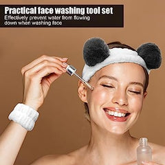 MOMISY Elastic Women's Lovely Hair Band Wash Face Spa Headband-Washable Facial Band Makeup Wrap Headbands Fits All Head Sizes (Panda White Grey)