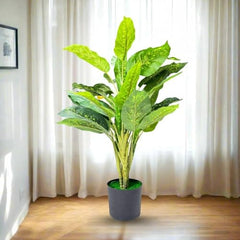 GARDEN GYANI Artificial Areca Palm Plant with Black Pot – 145 cm Tall Faux Tropical Decorative Plant with 35 Leaves for Home, Office & Living Room Décor