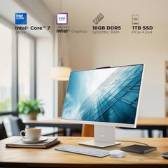 Lenovo IdeaCentre AIO Intel Core 7 240H 27" QHD (16GB RAM/1TB SSD/Win11/Microsoft 365 Basic + Office Home 2024/3Wx2 Harman Speakers/Wireless EOS Keyboard & Mouse, Grey), F0HM00PXIN All-in-One Desktop