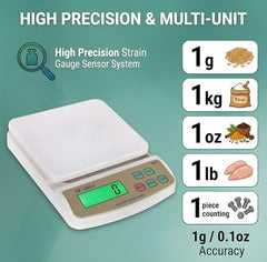 MCP Kitchen Weighing Scale With Tare Function SF 400A with Adaptor 10 kg Digital Multi-Purpose food weight machine for shop home use baking small portable countertop plastic ABS body