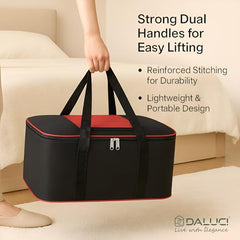 DALUCI Underbed Storage Bags for Clothes Pack of 4 Large Moisture Proof Organizer with Zipper Non Woven Foldable Storage Bag for Blanket Saree Wardrobe 54 x 46 x 26 cm (Black & Red - Large, 4 Pack)