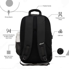 F Gear Omega Black 25L Laptop Backpack with USB Charging Port & Number Lock | 2 Compartments & 1 Pocket | Anti-theft, Durable, Comfortable & Water-Resistant bag for Men Women, Fits Upto 17 Inch Laptop