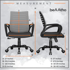beAAtho® Verona Mesh Mid Back Ergonomic Office Chair with 3 Years Limited Warranty - Adjustable Height, Strong Metal Base, Revolving Study & Computer Chair for Work from Home (Grey)