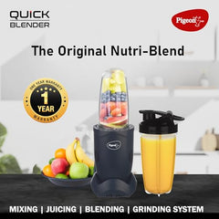 Pigeon By Stovekraft Quick Blend | Grinder Juicer Blender Smoothie Maker All-in-1 Machine | 400 Watt | 3 Jars 500ml,Dry Grind 300ml,1 Sipper, 1 Strainer lid, 2 Cap |2 Blades|1 Year Warranty