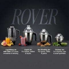 Indicon Rover 1350W Copper Motor Mixer Grinder with 4 Jars (3 Stainless Steel + 1 Juicer Jar), 3-Speed Control, Heavy Duty Grinding & Blending for Kitchen, Unbreakable ABS Body, Red