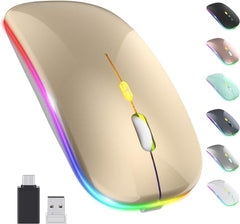 BUYFLUX LED Wireless Mouse, Slim Silent Mouse 2.4G Portable Mobile Optical Office Mouse with USB & Type-c Receiver, 3 Adjustable DPI Levels for Notebook, PC, Laptop, Computer (Black)