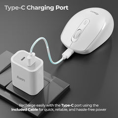 Foxin Flow Wireless Mouse with Rechargeable Battery, Bluetooth & 2.4 Ghz Dual Connectivity, 4 Buttons, Upto 1600 DPI, Type-C Charging | Ergonomic Office Mouse for Laptop, MacBook, PC | Green