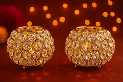 CentraLit Pack of 2 Tea Light Crsytal Candle Holder - Pooja Diya Decoreation Items for Home Diwali Brass Puja Item Unique Christams Diwali Gift Diya Lantern Items Home Decor Candle Light