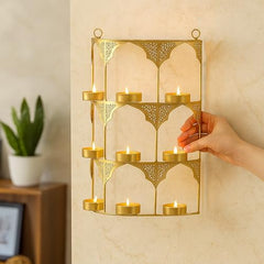 CraftVatika Tealight Candle Holder,Festiv Diwali Decor Items, Wall Mounted Hanging Iron Leaf Design Tealight Candle Holder Stand Frame for Home Christmas Diwali Decoration Items, Wall Decor Items