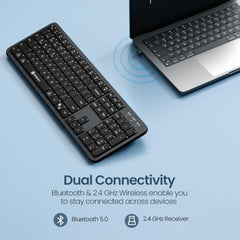 Portronics Akshr Prime Wireless Keyboard with Bluetooth + 2.4 GHz USB Receiver, Rechargeable Battery, Height Adjustment, Multimedia Hotkeys with Numpad, for Laptop, PC, Smartphone, Tablet(Black)