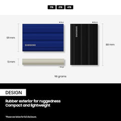 Samsung T7 Shield Portable SSD 1TB USB 3.2 Gen2 External SSD, Up to 1,050MB/s, Rugged, IP65 Water & Dust Resistant, for Photographers, Content Creators and Gaming, Mac Compatible, MU-PE1T0R, Blue