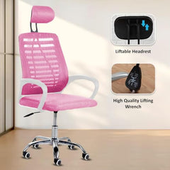 Casa Copenhagen Mesh Mid Back Office/Study/Computer/Revolving/Desk Chair for Work from Home -Metal Base, Height Adjustable Seat - Grey Milange & Black Handle