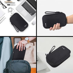 Elfora Compact Cable Organizer Bag | Double Layer Storage Pouch for Cables, Chargers, AirPods, Power Bank & Other Accessories | Durable & Portable Nylon Travel Case with Mesh Pockets – Blue