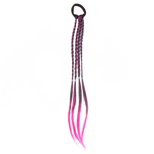SYGA Cute Girl Colorful Wig Hair Rope Princess Twisted Braid Elastic Hairband Ponytail Headdress Fashionable Children's Hair Accessories(Gradient Rose Red)