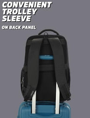 Lavie Sport 45cm Pioneer 24 Litres Laptop Backpack with Trolley Sleeve For Men & Women|Vegan Leather|Office Travel Backpack|Front organizer|Bottle Holder|Fits upto 14" Laptop