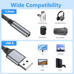 Tobfit USB to 3.5mm Headphone Adapter, USB A to Aux Jack Audio Adapter Cable Cord for PS5 PS4 PC Windows Mac Linux Laptop Desktop and More