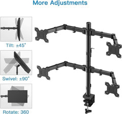 Gitru Quad Monitor Desk Mount, Free Stand for 4 Screens 14-27 Inch, VESA 75x75mm, 100x100mm, C Clamp Type