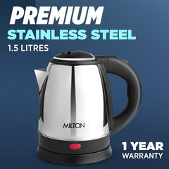 Milton Appliances Go Electric Kettle 1.8 Litre I 3X Protection - Dry Boil, Auto Shut Off, Overheat I 1350 Watt I Super Fast Boiling I Stainless Steel I 360° Power Base I 1 Year Warranty