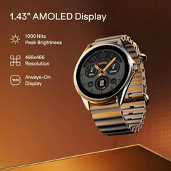 boAt Ultima Aeris 1.43" AMOLED Display, 1000 nits Brightness, Ultra Slim 8mm Metal Build, IP68, Auto HR & SpO2 Monitoring, Sleep & Stress Tracking, Stylish Smartwatch for Men & Women(Tan Brown)