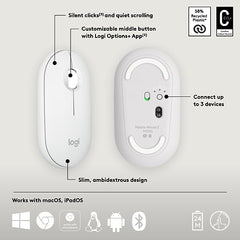 Logitech Pebble Mouse 2 M350s Slim Bluetooth Wireless Mouse, Portable, Lightweight, Customisable Button, 4000 DPI, Quiet Clicks, Easy-Switch for Windows, macOS, iPadOS, Android - Tonal Graphite