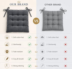 BSB HOME Chair Pad Cushion with Tie Straps,Thick Tufted Seat Cushion for Dining,Office & Wooden Chairs,Soft Comfortable Chair Seat Pad with Durable Stitching,16 x 16 Inches(41 x 41 cm)-Anthracite Grey