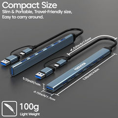 Sounce 4-Port USB 3.0 Hub for PC – High-Speed Aluminum USB Hub Compatible with PC, MacBook, Mac Pro, Mac mini, iMac, Surface Pro, and XPS. 4-Port High Speed USB Hub with Aluminium Shell