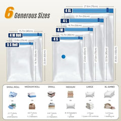 25 Pack Vacuum Storage Bags, Compression Space Saver Bags for Comforters, Blankets and Clothes, Durable Seal, Puncture Resistant, Safe Poly Material, Preserves and Protects, Hand Pump Included