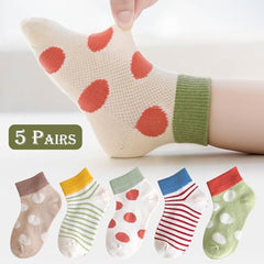 MOMISY 5 Pairs Baby kids Girl Boys Toddlers InfantmCotton Stretch Baby Socks (IN, Age, 6 Years, 8 Years, PolkaStripe/)