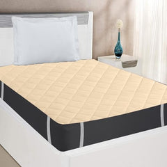 Trance Home Linen 100% Cotton Quilted Mattress Protector Single Siz Bed| Quilted Bed Cover |Water Resistant | Breathable 100% Cotton Pad with Elastic Straps on Corners (75x36 inch, Beige)
