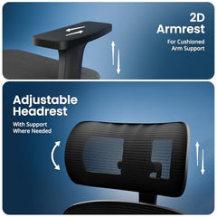 Vergo Transform Prime Ergonomic Mesh Office Chair, High Back, Lumbar Support, 2D Armrests, Synchro Tilt-Lock Recline, Heavy-Duty Metal Base, WFH/Study/Gaming (Black)