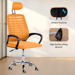 Casa Copenhagen Mesh Mid Back Office/Study/Computer/Revolving/Desk Chair for Work from Home -Metal Base, Height Adjustable Seat - Grey Milange & Black Handle