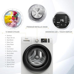 Whirlpool Smart Choice 9 Kg Steam Wash Technology 5 Star Inverter Front Load Fully Automatic Washing Machine with In-Built Heater (SUPREME CARE 9014-E, Midnight Grey, 100+ Tough Stains, 1400 RPM)