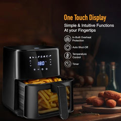 KENT Digital Air Fryer 5L | 1400W | Bake, Grill & Roast | Up to 80% Less Oil Usage | 8 Preset Menu | Rapid Heat Circulation | Digital Display & Touch Control Panel | Glass Window with in built Light