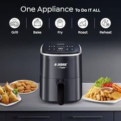 Judge by Prestige InstaAir Digital 4L Air Fryer | 80% less Oil Consumption | Air Fry, Grill, Roast, Bake | Digital Display | 8 Preset Menu | 1250 Watts | Easy to Clean | 1Y Warranty | ISI Certified