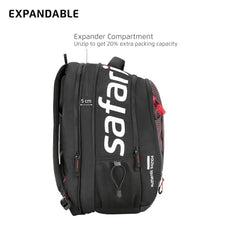 Safari Volumax 43L Expandable Laptop Backpack Bag for Men and Women, School Bag for Boys & Girls, Casual Hiking Travel Bag with 3 Compartments, Compression Straps & Bottle holder, Color Black