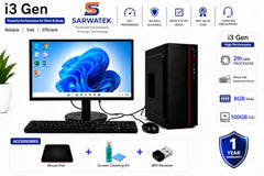 SARWATEK Desktop Computer Full Setup, Core i3 4th Gen, 8GB RAM, 256GB SSD + 500GB HDD, 18.5 Inch LED Monitor, WiFi Adapter, Keyboard & Mouse, Mouse Pad & Cleaning Kit