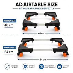 Yemark Heavy Duty Washing Machine Trolley Stand 40-64 cm | Adjustable Appliance Base with Wheels & Lock | Anti-Slip Refrigerator Stand for Fridge, Cooler, Dishwasher & Washing Machine
