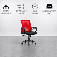 CELLBELL Desire C104 Mesh Mid Back Chair | Ergonomic Office, Study, Revolving, Computer Chair for Work from Home Heavy Duty Metal Base, Seat Height Adjustable (Black)