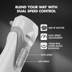 Sujata Blendstick Hand Blender | 600W Heavy Duty Motor | Variable Speed Control | Stainless Steel Shaft | 18000 RPM | Professional Immersion Blender | Easy Clean | Black