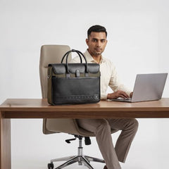 EUME Aristo Laptop Bags for Men & Women Office Use| with Padded Compartment | Vegan Leather & Nylon Fabric | Fits Up to 15.6" Laptop & MacBook, 13L, Rustic Brown