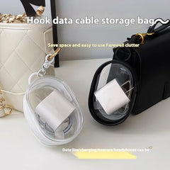 Sumiko 1 Pc Cable Storage Pouch with Carbiner Clip | Compact Clear PVC Organizer Bag for Chargers Earphones USB Cables & Accessories | Portable Waterproof Pouch with Hook for Travel Daily Use Gifts