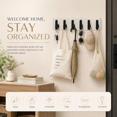 SIGNAMIO 6 Hook Shelf Adhesive Strip Wall Hanging Sticky Hook Black