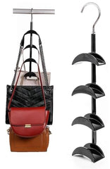 AUGEN Purse Hanger for Closet - 360° Rotating Handbag Hanging Hook Bag Storage Space Saver with 4 Hooks, Hanging Organizer for Scarf Handbag Belt (Pack of 1, Black)