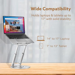 AGARO Foldable Laptop Stand Holder, 360° Rotating, Premium Metal Alloy, Ergonomic, Height Adjustable with Anti-Slip Silicone Pads, Heat Vent, Made for MacBook, HP, Dell, Lenovo, Laptops Up to 17"