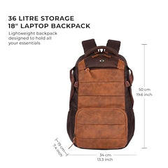 Gear Aspire 3 19"/35L Large Faux Leather Water Resistant Laptop Backpack | Casual Backpack | Daypack | Travel Backpack | College Bag For Men/Women (Brown - Brown)